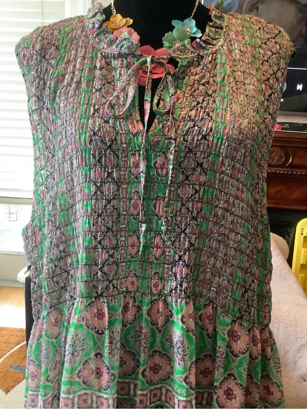 LOWEST 🌺 Rose & Olive 3X BOHO PEASANT SMOCKED BODICE GAUZE TOP - Picture 7 of 13